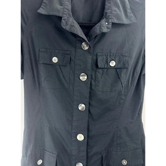 Banana Republic Black Utility Shirt Dress Short Sleeve Button Front Waist Tie Sm - Picture 9 of 12